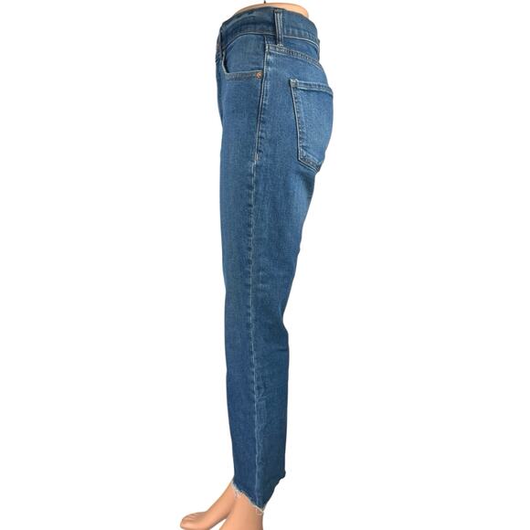 Express Blue High Waist Frayed Hem Cropped Flare Bootcut Denim Jeans Pants Sz 2 - Picture 2 of 6